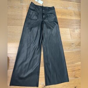 Zara black leather wide leg sailor pants